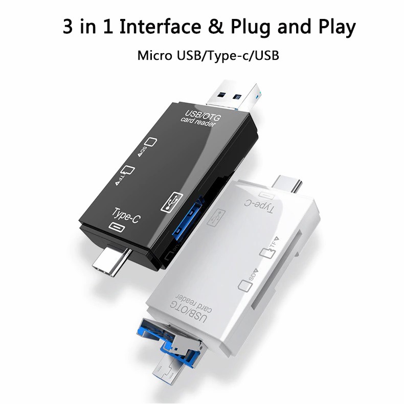 All in One Micro USB Type-c OTG TF SD Card Reader Dual Slot Flash Memory Card Adapter