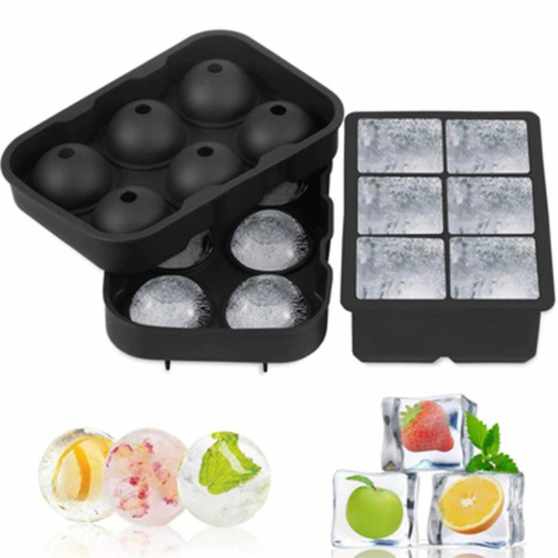 6 Cavity Round/Square Ice Cube Maker Silicone Ice Ball Maker Ice Cube Tray Mold Forms Food Grade Mold