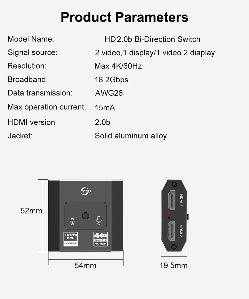 Bi-Direction HDMI-compatible Switch 4K Splitter 1x2/2x1 Adapter HD Switcher