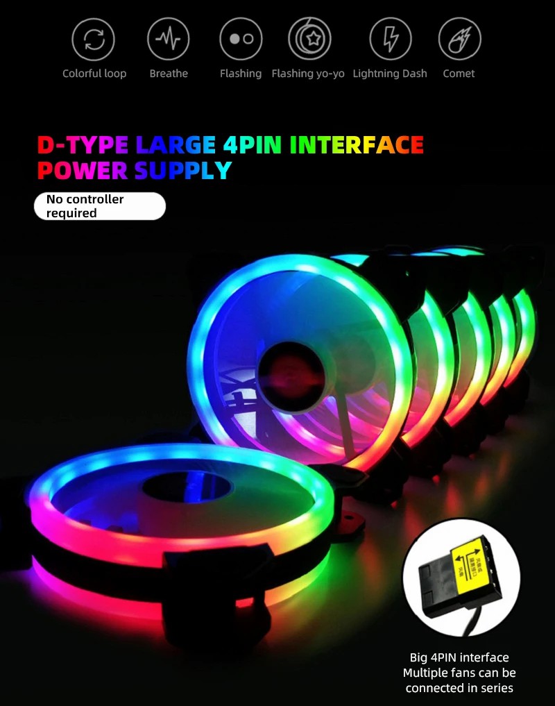 Coolmoon GUANGMANG Case Fan 12cm Double Aperture Aurora Automatic Color Changing Mirage Mute Desktop RGB Cooling Fan