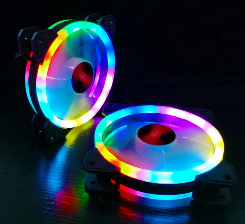 Coolmoon GUANGMANG Case Fan 12cm Double Aperture Aurora Automatic Color Changing Mirage Mute Desktop RGB Cooling Fan