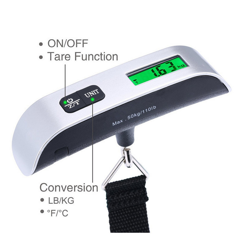 110lb/50kg Portable Scale Digital LCD Display Electronic Luggage Hanging Suitcase Travel Weighs Baggage Bag Weight Balance Tool