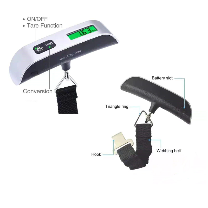 110lb/50kg Portable Scale Digital LCD Display Electronic Luggage Hanging Suitcase Travel Weighs Baggage Bag Weight Balance Tool
