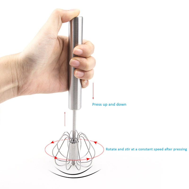 Hand-pressed Rotary Egg Beater Mixer Stainless Steel 12'' Semi-automatic Whisk Blender Bar for Stirring Egg Cream Kitchen Tools
