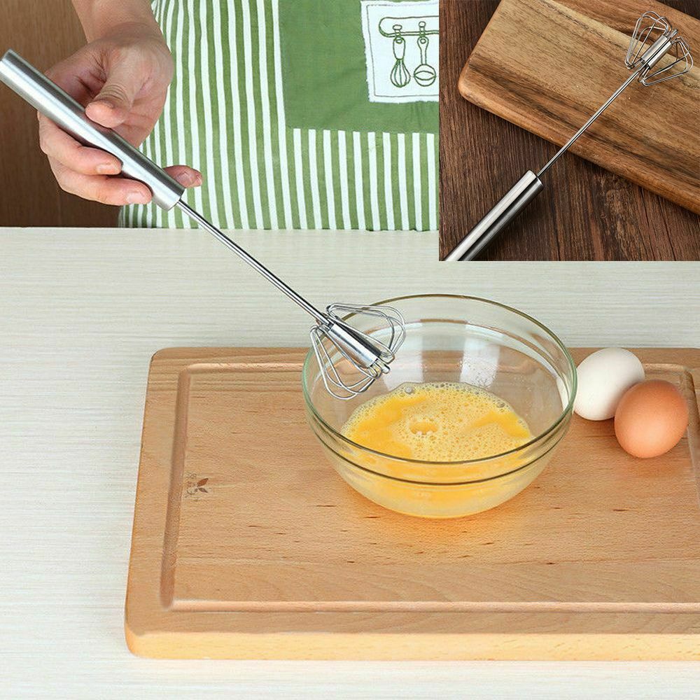 Hand-pressed Rotary Egg Beater Mixer Stainless Steel 12'' Semi-automatic Whisk Blender Bar for Stirring Egg Cream Kitchen Tools