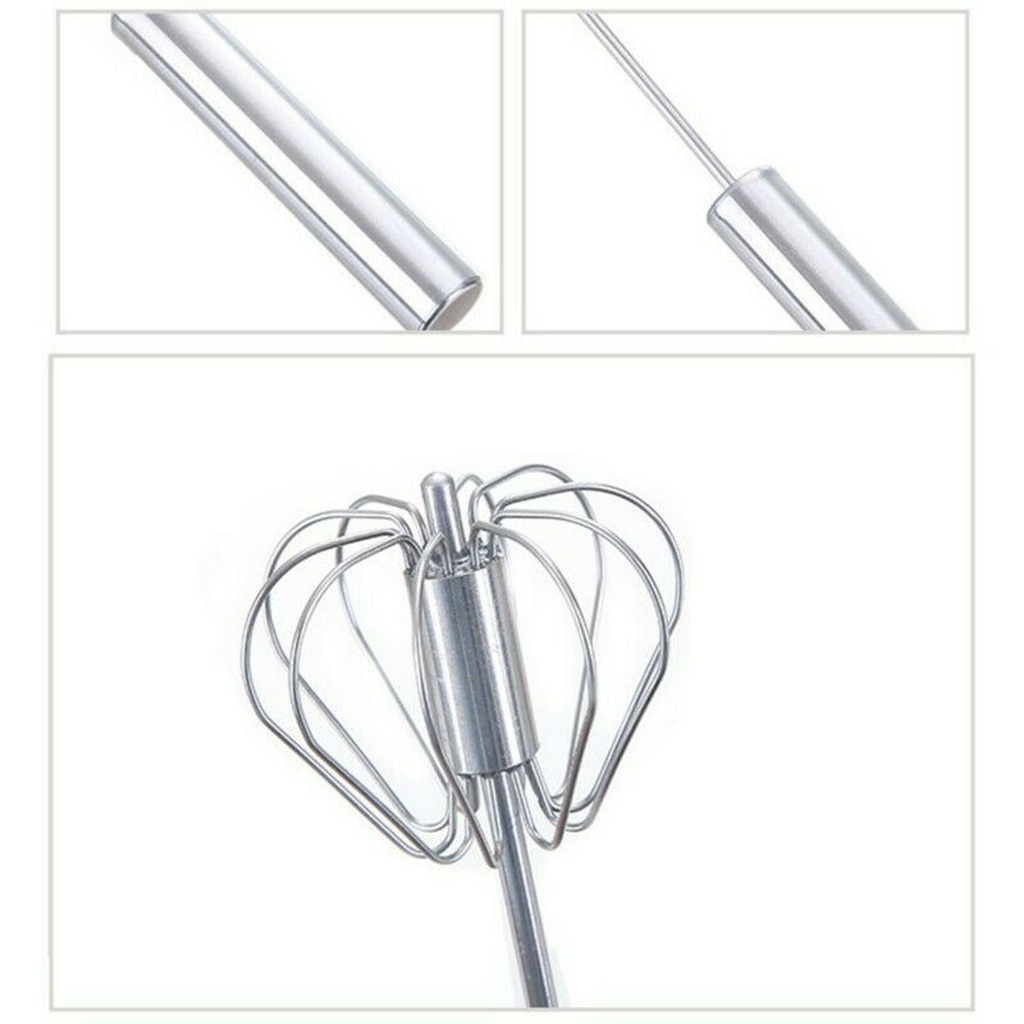Hand-pressed Rotary Egg Beater Mixer Stainless Steel 12'' Semi-automatic Whisk Blender Bar for Stirring Egg Cream Kitchen Tools