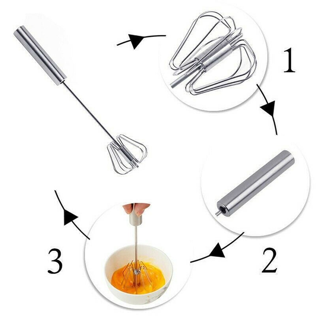 Hand-pressed Rotary Egg Beater Mixer Stainless Steel 12'' Semi-automatic Whisk Blender Bar for Stirring Egg Cream Kitchen Tools