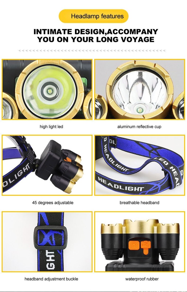 5-Head Headlight Super Bright Rechargeable headlamp