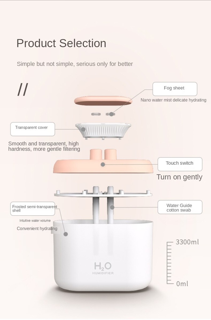 3.3L A12 humidifier household large-capacity humidification dual nozzle cool color night light