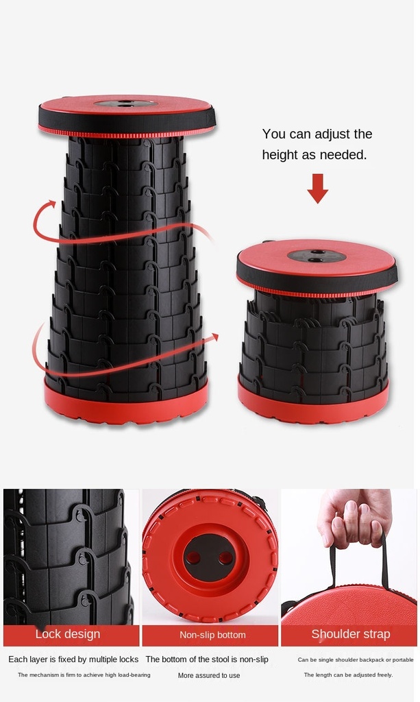 Retractable Folding Stool Height Adjustable - Portable Plastic Collapsible Telescoping Stool Seat