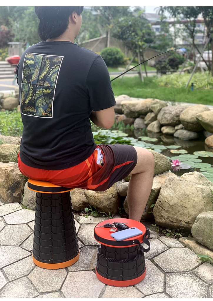 Retractable Folding Stool Height Adjustable - Portable Plastic Collapsible Telescoping Stool Seat