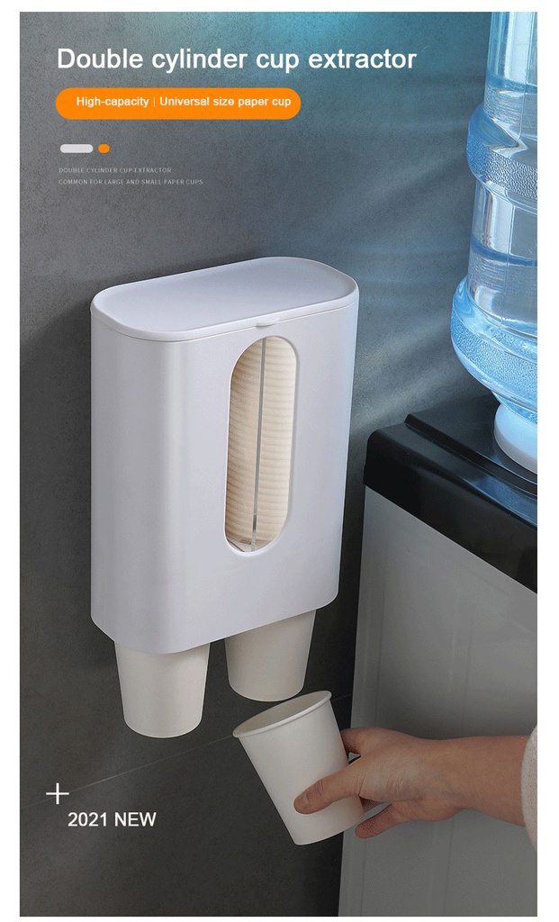 Disposable Cup Holder Water Dispenser Dustproof Cup Holder Wall Mount Double Tube Paper Cup Rack
