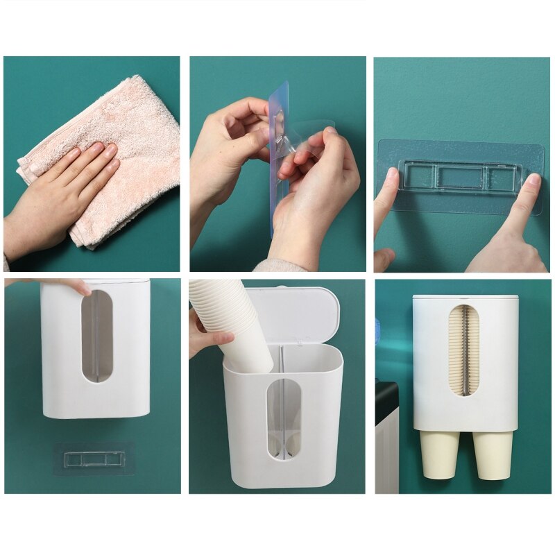 Disposable Cup Holder Water Dispenser Dustproof Cup Holder Wall Mount Double Tube Paper Cup Rack