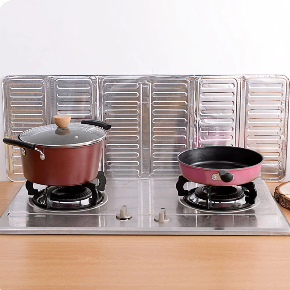 Gas Stove Protector Aluminum Foldable Oil Baffle Plate Kitchen Frying Pan Oil Splash Protection Screen Plate