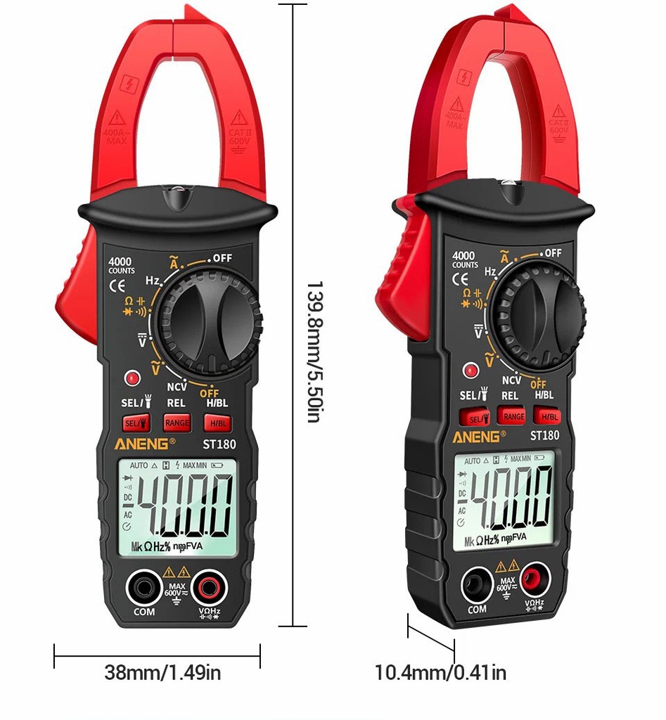 ANENG ST180 4000 Counts Digital Clamp Meter AC Current Multimeter Ammeter Voltage Tester Car Amp Hz Capacitance NCV Ohm Tool