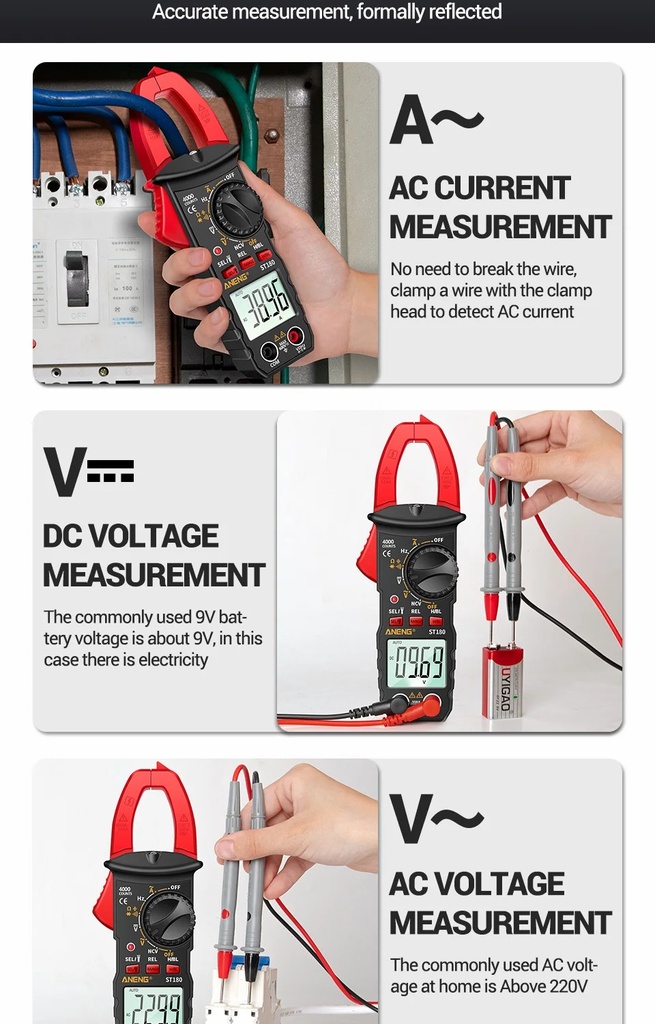 ANENG ST180 4000 Counts Digital Clamp Meter AC Current Multimeter Ammeter Voltage Tester Car Amp Hz Capacitance NCV Ohm Tool