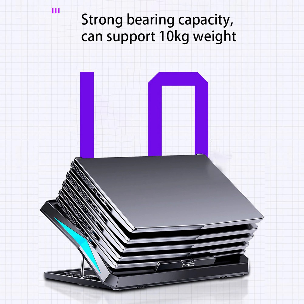 Q3 Laptop Cooling Pad Laptop Cooler 6 Height Levels Adjustable Notebook Computer Cooling Stand with 6 Cooling Fans 2 USB Ports