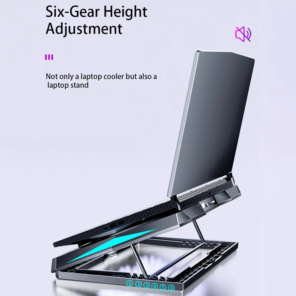 Q3 Laptop Cooling Pad Laptop Cooler 6 Height Levels Adjustable Notebook Computer Cooling Stand with 6 Cooling Fans 2 USB Ports