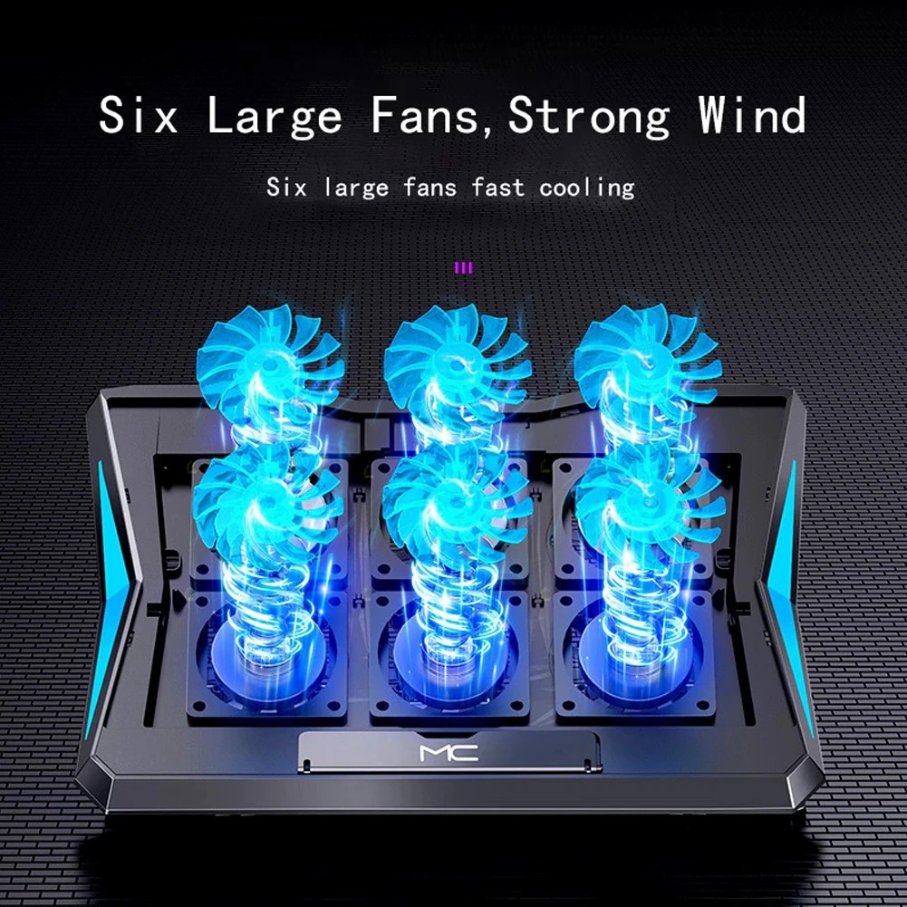 Q3 Laptop Cooling Pad Laptop Cooler 6 Height Levels Adjustable Notebook Computer Cooling Stand with 6 Cooling Fans 2 USB Ports