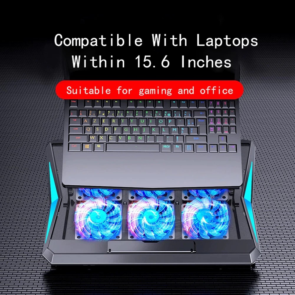 Q3 Laptop Cooling Pad Laptop Cooler 6 Height Levels Adjustable Notebook Computer Cooling Stand with 6 Cooling Fans 2 USB Ports