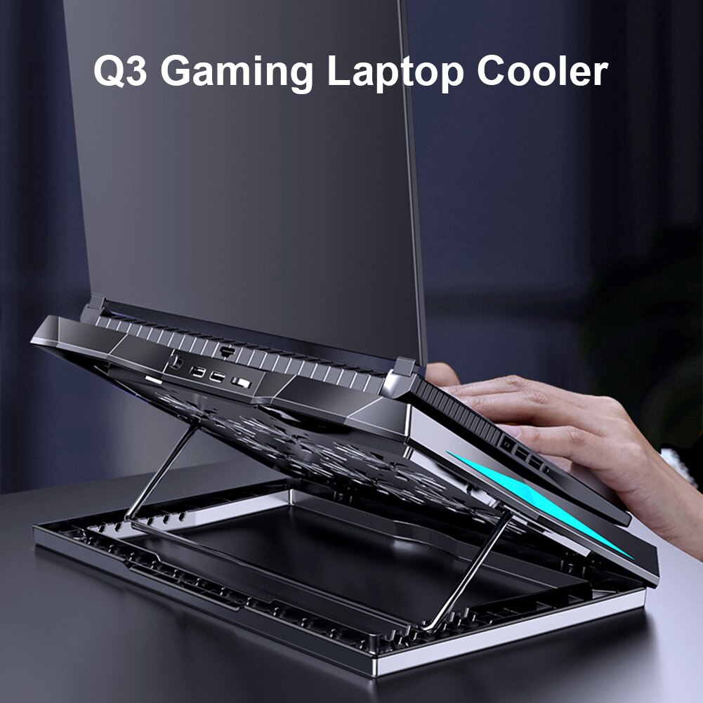 Q3 Laptop Cooling Pad Laptop Cooler 6 Height Levels Adjustable Notebook Computer Cooling Stand with 6 Cooling Fans 2 USB Ports