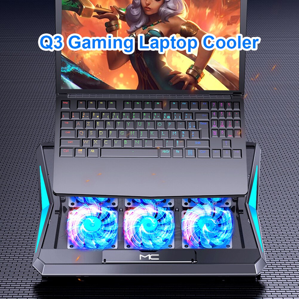 Q3 Laptop Cooling Pad Laptop Cooler 6 Height Levels Adjustable Notebook Computer Cooling Stand with 6 Cooling Fans 2 USB Ports