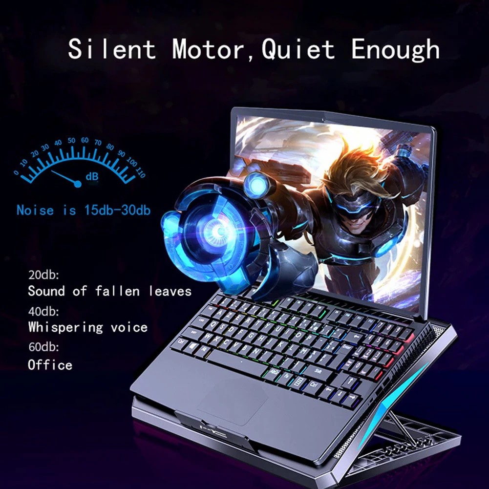 Q3 Laptop Cooling Pad Laptop Cooler 6 Height Levels Adjustable Notebook Computer Cooling Stand with 6 Cooling Fans 2 USB Ports