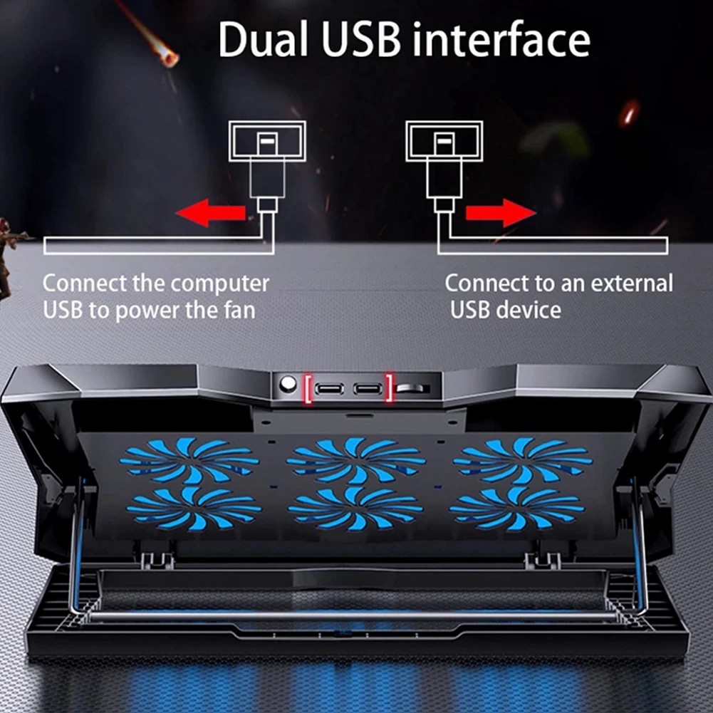 Q3 Laptop Cooling Pad Laptop Cooler 6 Height Levels Adjustable Notebook Computer Cooling Stand with 6 Cooling Fans 2 USB Ports