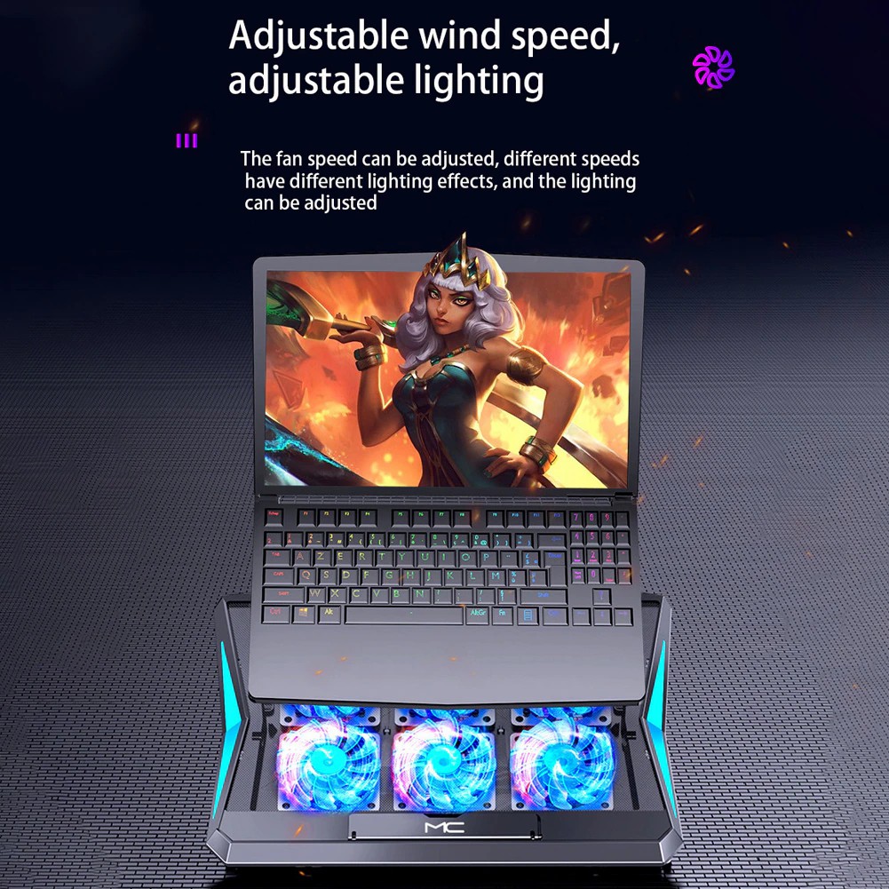 Q3 Laptop Cooling Pad Laptop Cooler 6 Height Levels Adjustable Notebook Computer Cooling Stand with 6 Cooling Fans 2 USB Ports