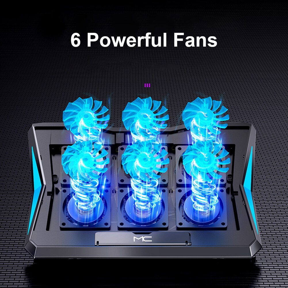 Q3 Laptop Cooling Pad Laptop Cooler 6 Height Levels Adjustable Notebook Computer Cooling Stand with 6 Cooling Fans 2 USB Ports