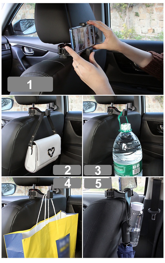 2 in 1 Car Headrest Hook With Phone Holder Car Seat Back Hanger