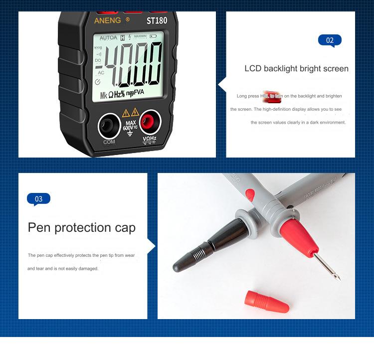 ANENG ST180 4000 Counts Digital Clamp Meter AC Current Multimeter Ammeter Voltage Tester Car Amp Hz Capacitance NCV Ohm Tool