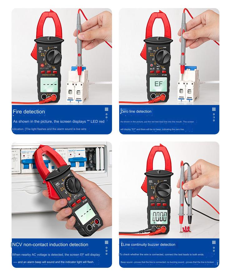 ANENG ST180 4000 Counts Digital Clamp Meter AC Current Multimeter Ammeter Voltage Tester Car Amp Hz Capacitance NCV Ohm Tool
