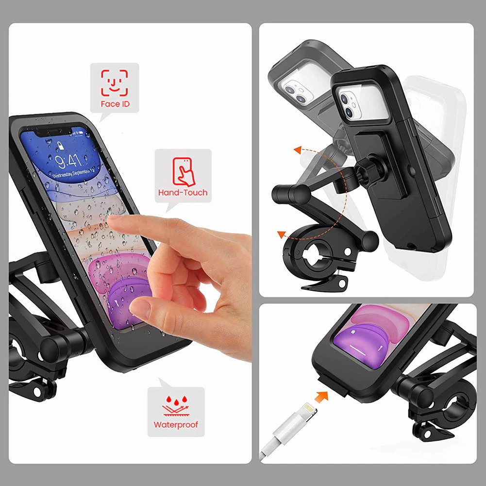 360 Rotatable Waterproof Bicycle Motorcycle Mobile Phone Holder Bike Handlebar Non-slip Clip Stand Mount Bracket
