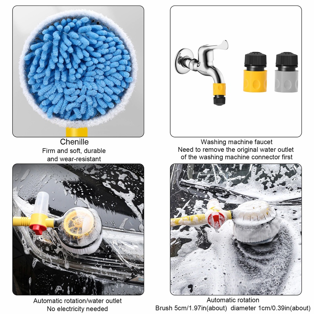 Car Rotating Clean Round Brush Rotating Auto Water Spray Brush Car Wash Cleaning Brush Car Washer Auto Parts Round Brush