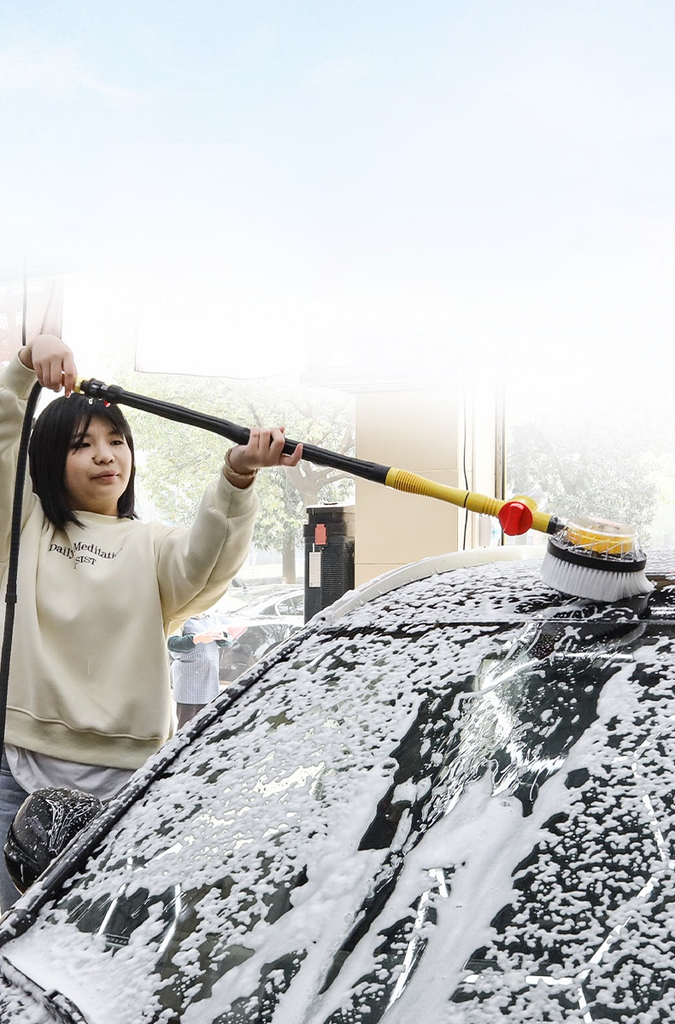 Car Rotating Clean Round Brush Rotating Auto Water Spray Brush Car Wash Cleaning Brush Car Washer Auto Parts Round Brush