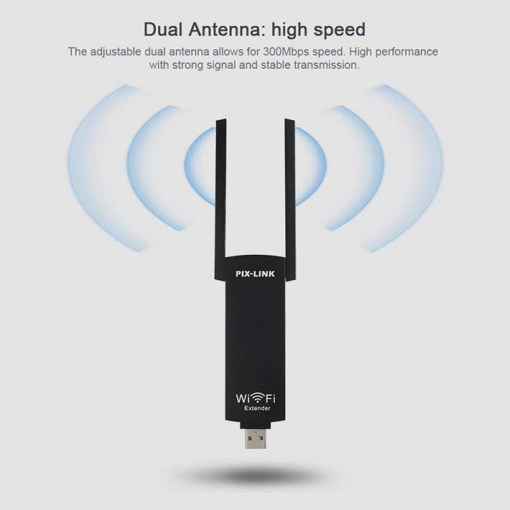 PIX-LINK USB Dual 300Mbps 802.11b/g/n Wireless Wi-Fi Router Repeater Extender