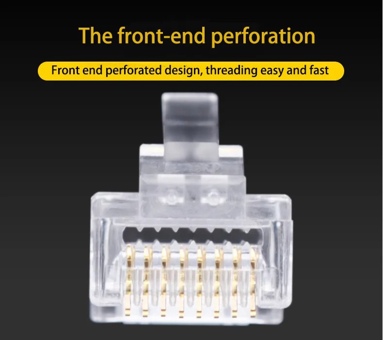 Pass Through RJ45 Cat6/Cat5e Connectors Crystal End Gold-Plated 8P8C Crimp UTP Standard Ethernet Network Modular Plug