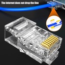 Pass Through RJ45 Cat6/Cat5e Connectors Crystal End Gold-Plated 8P8C Crimp UTP Standard Ethernet Network Modular Plug