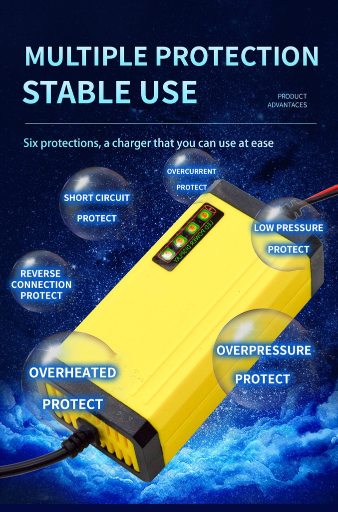 Intelligent pulse 12V 8-20AH lead-acid battery motorcycle battery charger