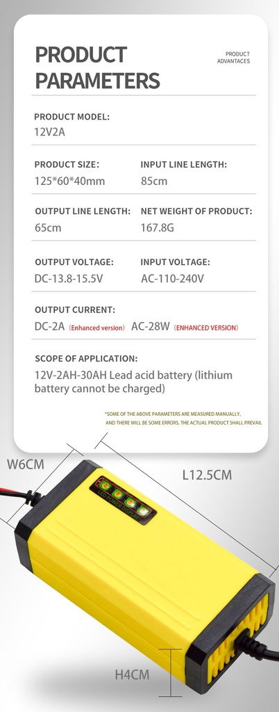 Intelligent pulse 12V 8-20AH lead-acid battery motorcycle battery charger