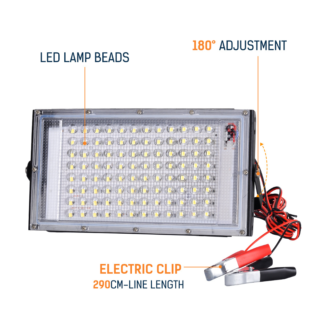 12V LED low voltage floodlight outdoor waterproof 50W 100W with battery alligator clip