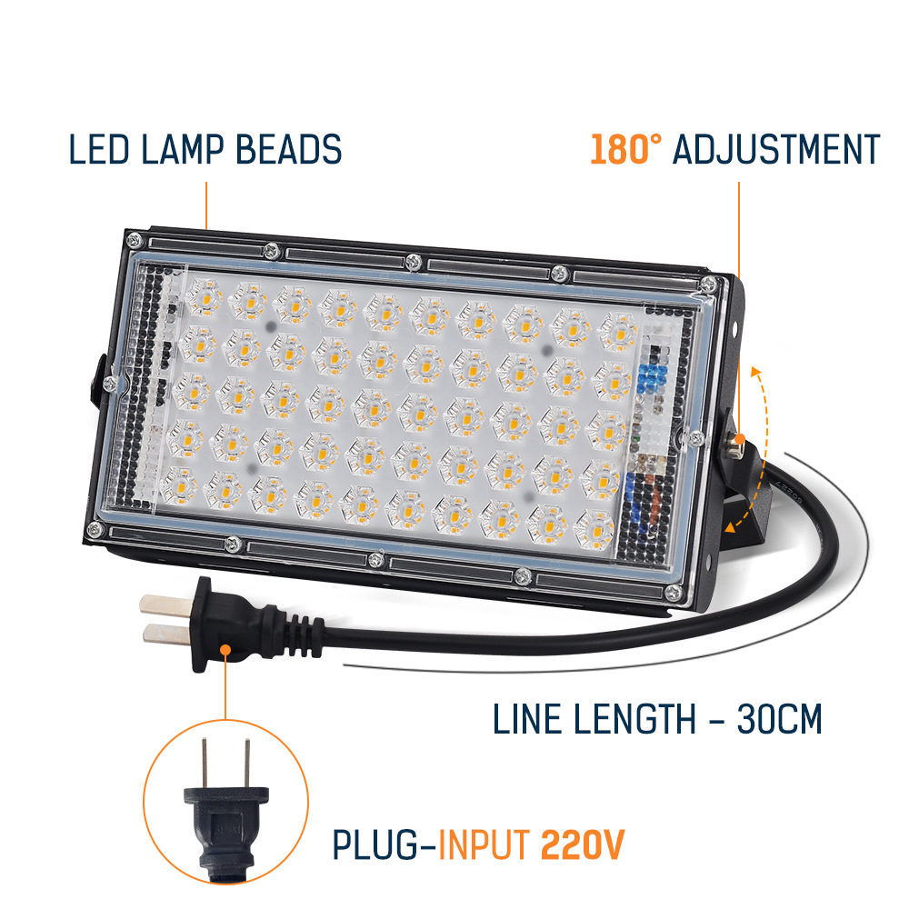 220v 50W US plug LED floodlight IP65 waterproof white light
