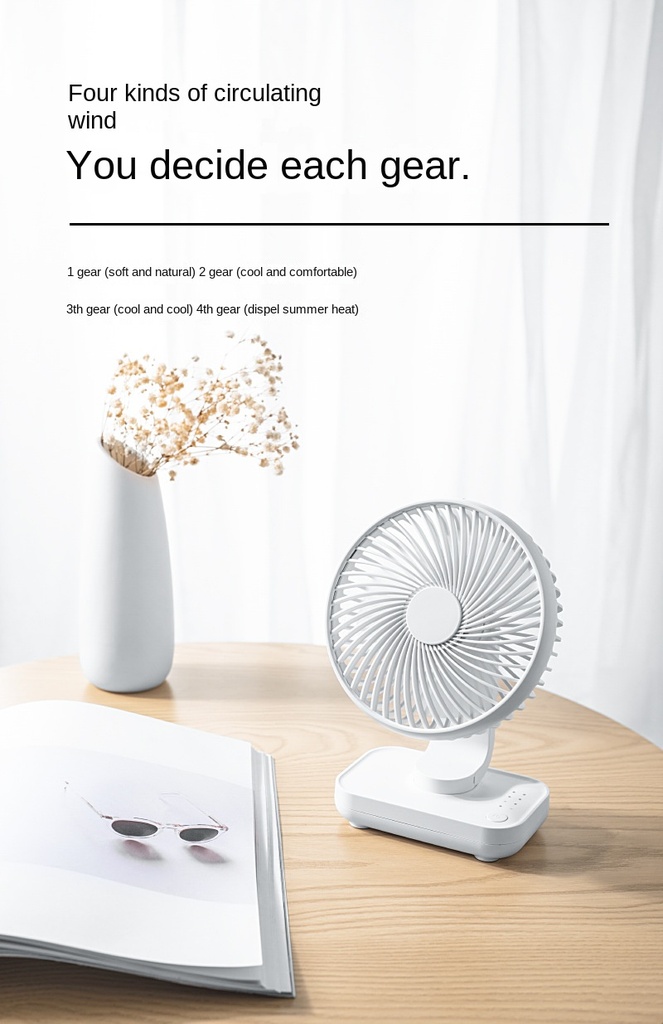 4000MAH Large Capacity Desktop Fan Home Office Silent Desk Fan New USB Charging Student Dormitory Shake Head Small Fan