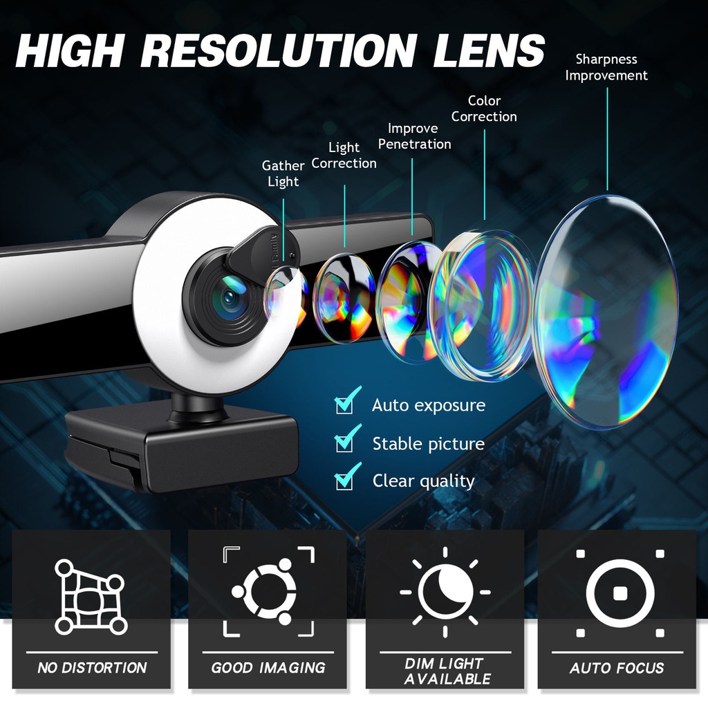 1080P Autofocus Web Camera With Microphone USB Led Fill Light Mini Cam