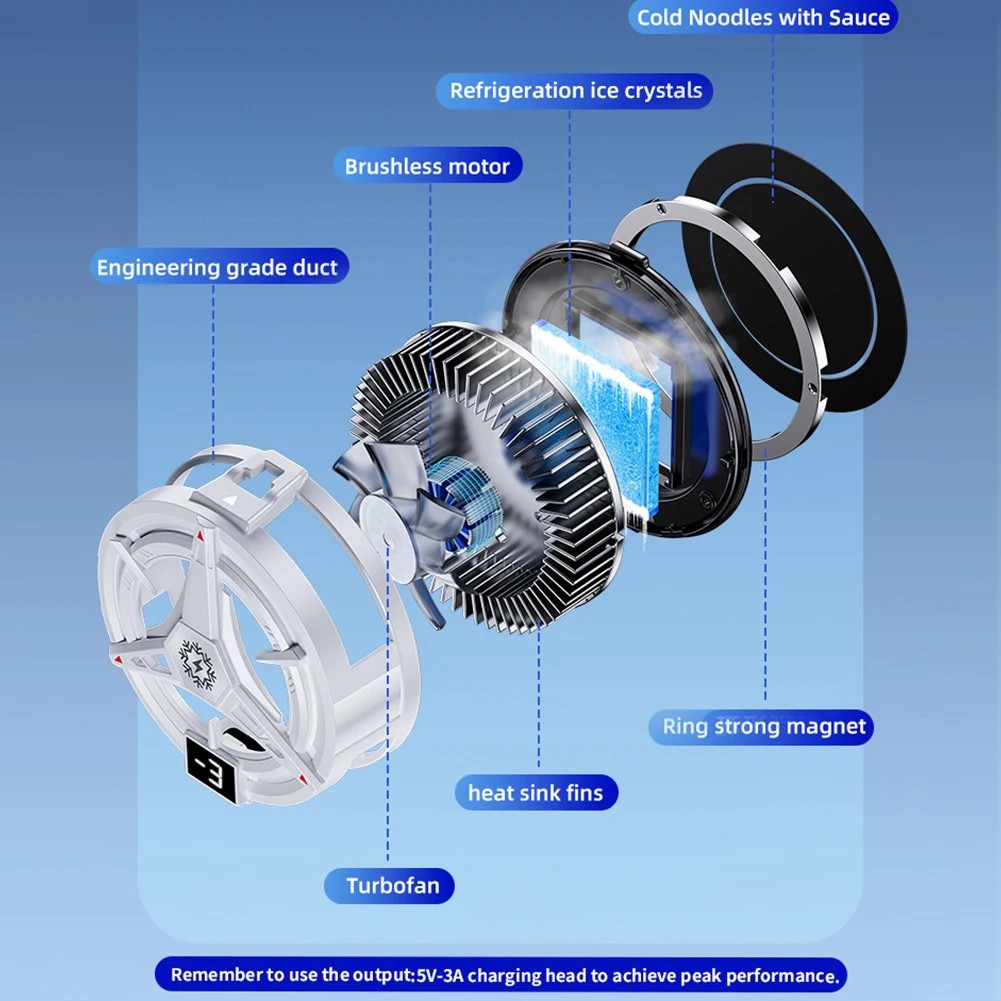 TL07 Semiconductor Phone Cooler 5V3A Powerful Cooling Magnetic & Clip 2-in-1 Digital Display