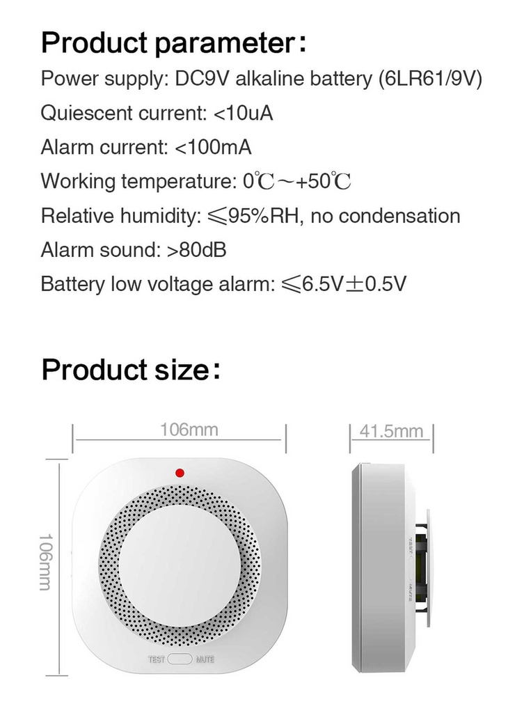 Tuya Wifi 80DB Alarm Fire Smart Smokes sensor Wifi Fire Protection Home Security Alarm Smart Life