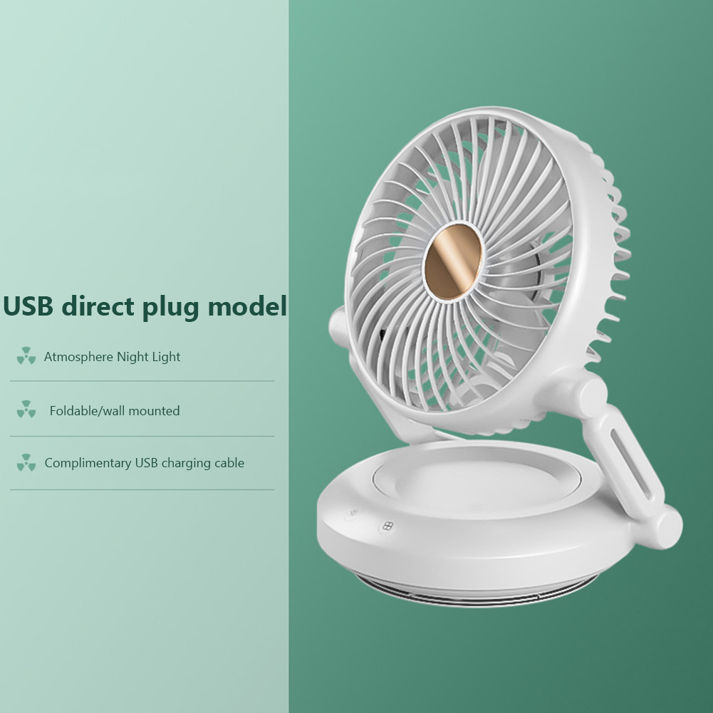 3 Speeds Adjustable Desktop Table Rechargeable Cooling Fan Mini Fan 90 Auto-Oscillating Portable Air Circulator Fan with Night Light