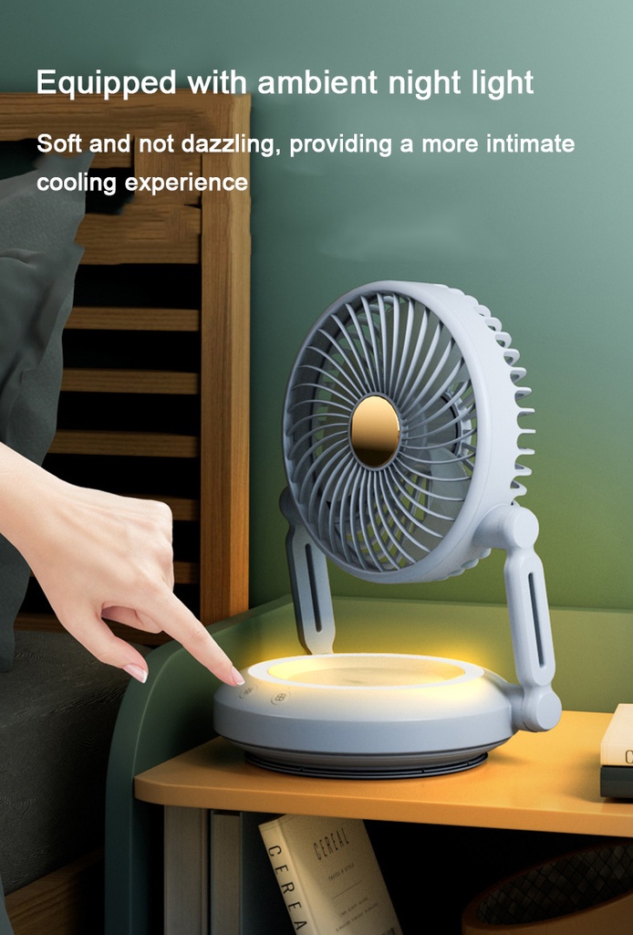 3 Speeds Adjustable Desktop Table Rechargeable Cooling Fan Mini Fan 90 Auto-Oscillating Portable Air Circulator Fan with Night Light