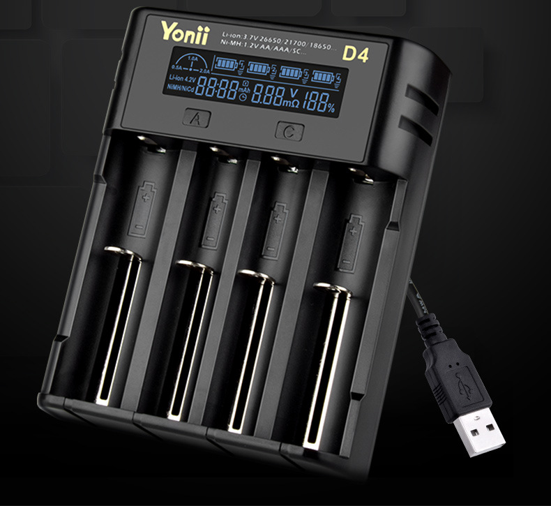 4 Slots Lithium Battery USB Smart Battery Charger Li-ion MH/Ni CD AAAA AAA AA A SC C F6 Batteries Universal Charger LCD Display